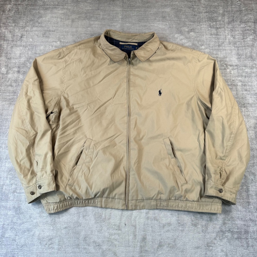 Polo Ralph Lauren Jacket Mens 3XB Tan Bi Swing Plaid Lined Lightweight Preppy